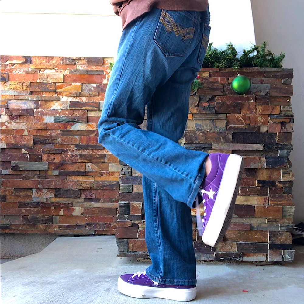mid rise straight jeans w flare